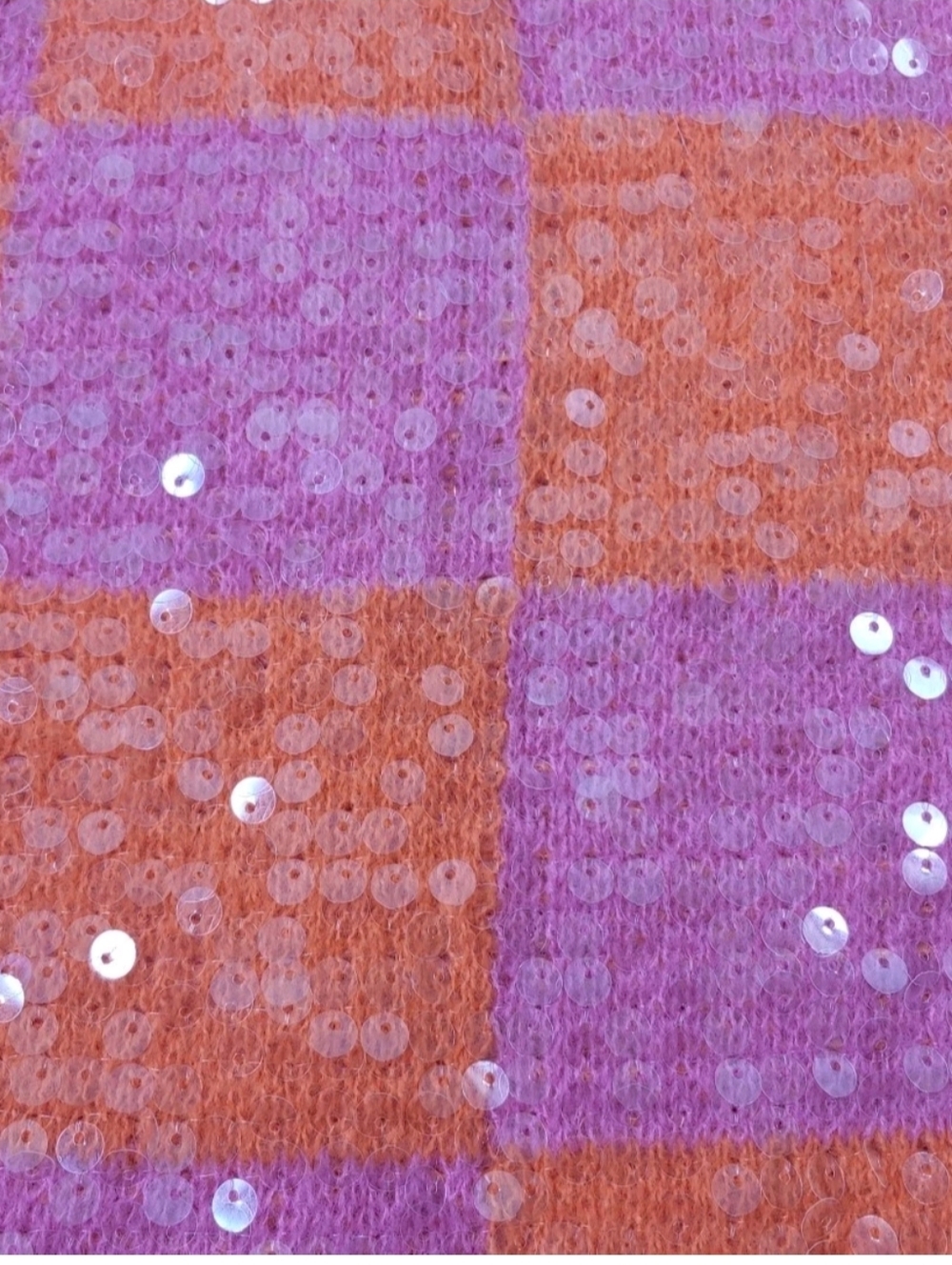 Bibi V-Neck Cardigan Sweater Sz XL Pink Orange Checkerboard Clear Sequined Nwt - Picture 8 of 12